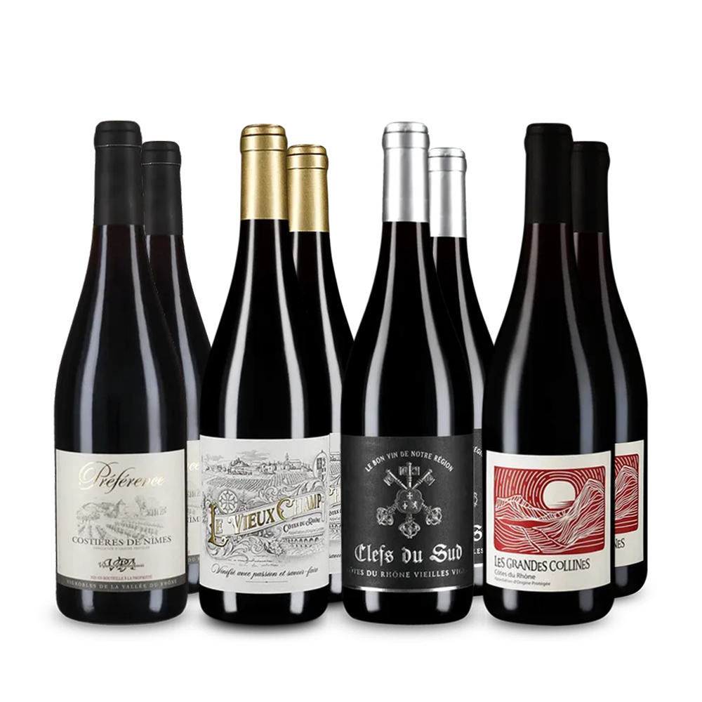 Vin rouge du Rhône : les vins emblématiques en assortiment 4x2 – Gold