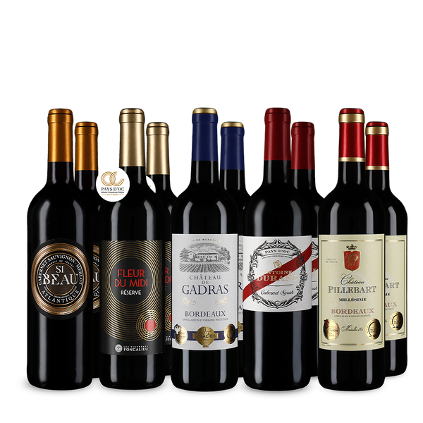 Tous en or : vins rouges français emblématiques en assortiment 5x2