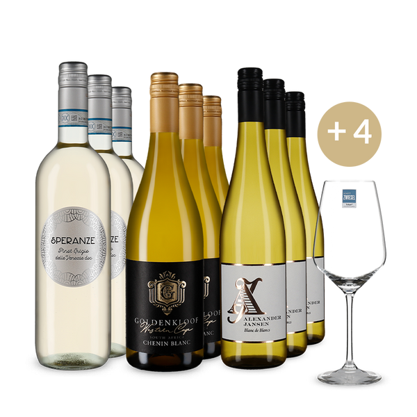 Vins blancs stars médaillés d’or en assortiment 3x3+ 4 verres à vin – Gold