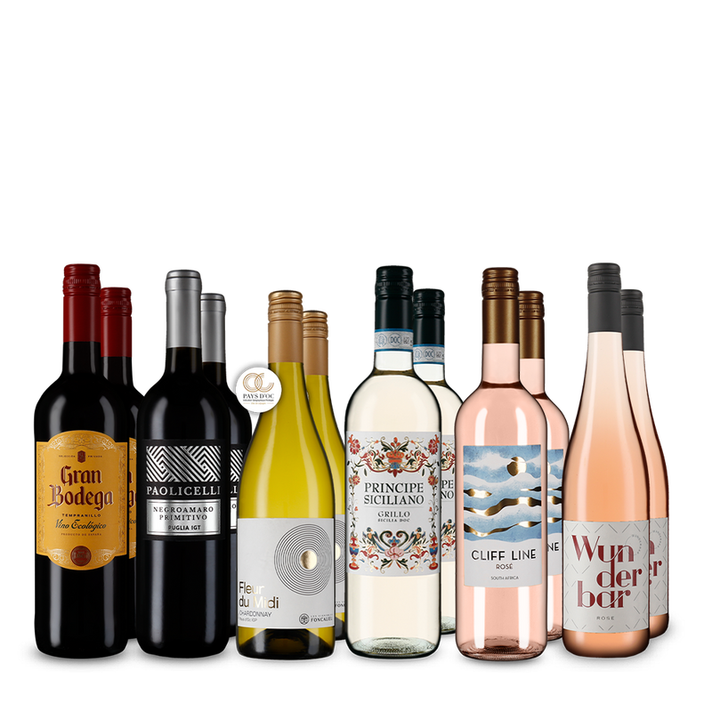 Vins phares de Noël en blanc, rouge et rosé en assortiment 6x2 – Gold