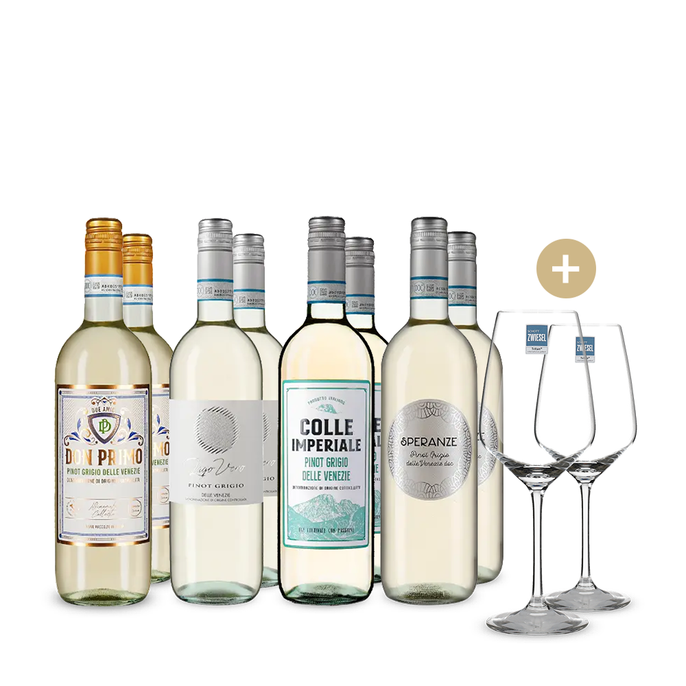 Pinots Grigios stars médaillés d’or en assortiment 4x2+ 2 verres à vin – Gold