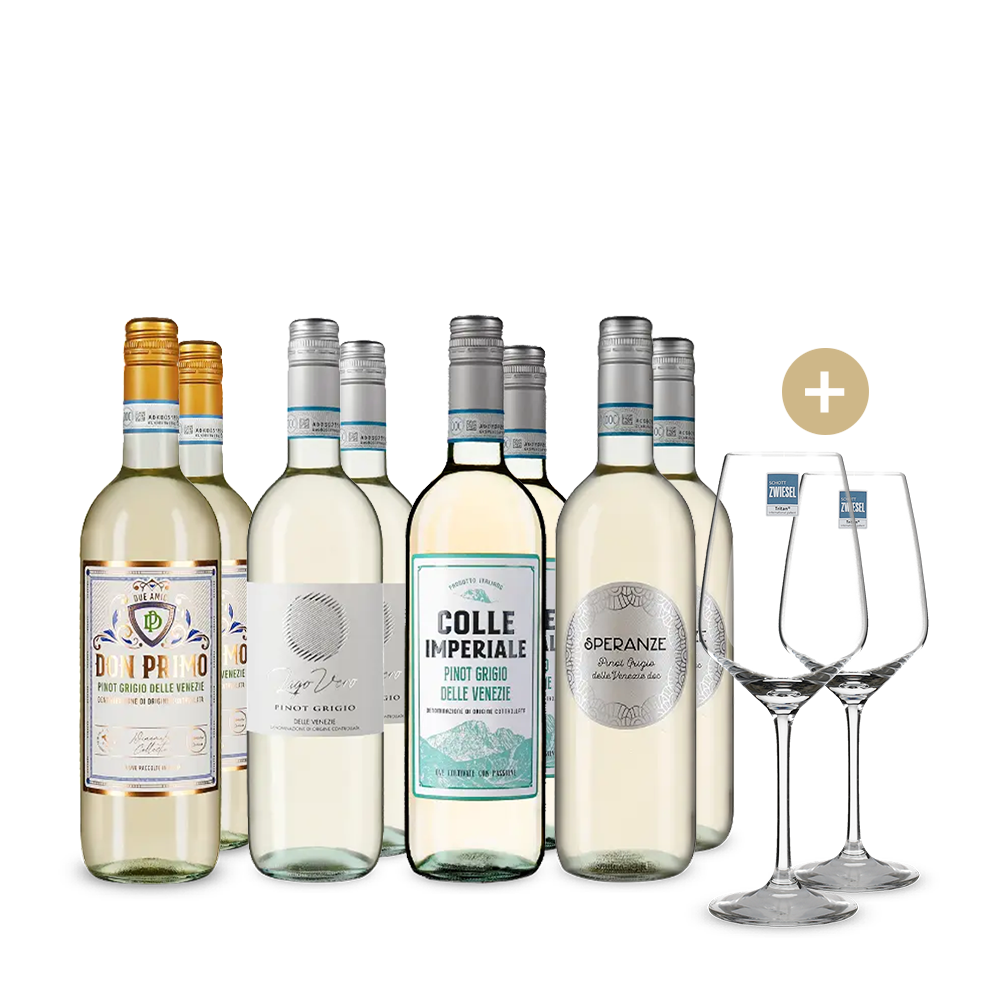 Pinots Grigios stars médaillés d’or en assortiment 4x2+ 2 verres à vin – Gold