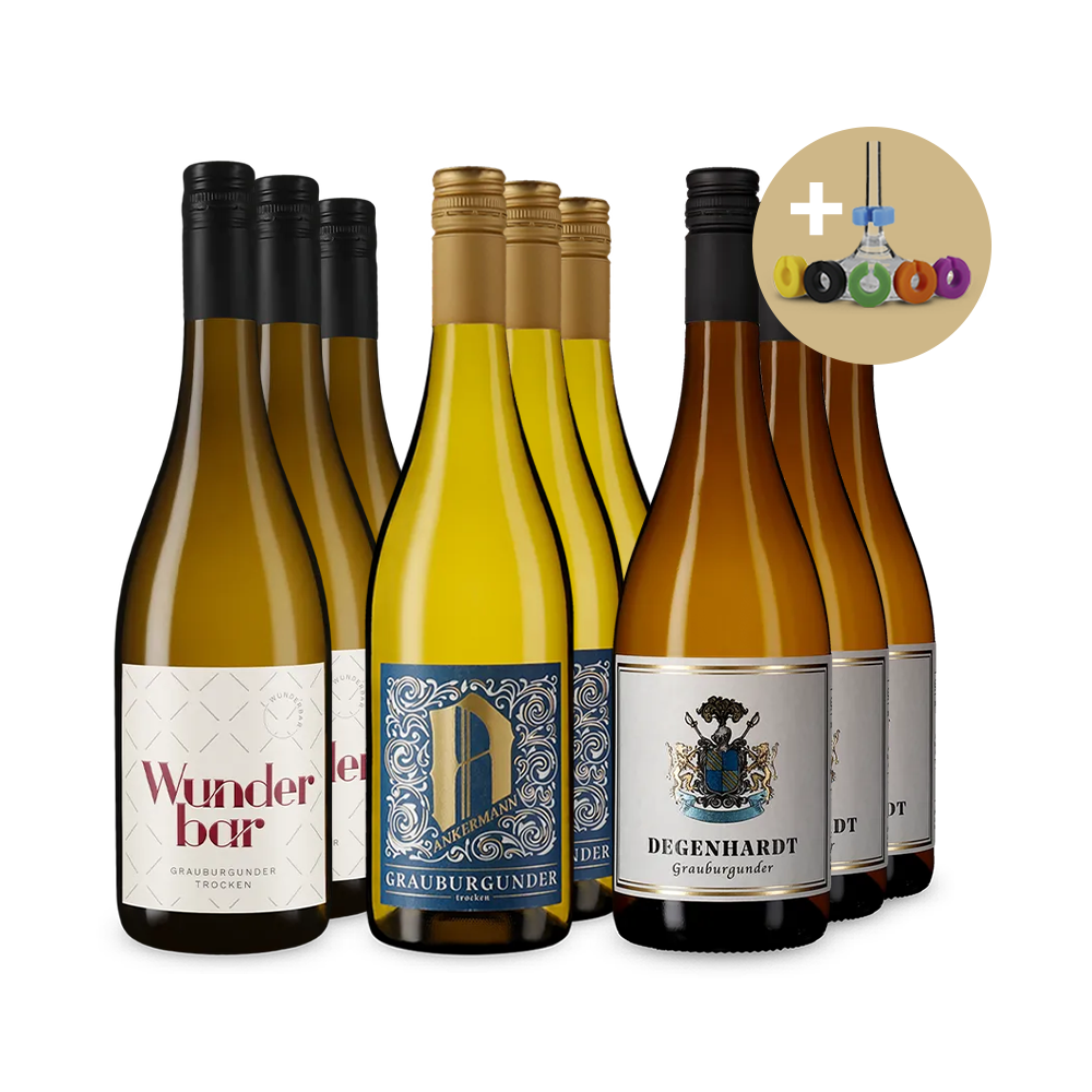 Pinots gris phares médaillés d’or + marqueurs de verres à vin – Gold