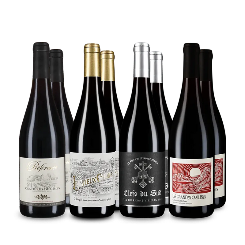 Vin rouge du Rhône : les vins emblématiques en assortiment 4x2 – Gold
