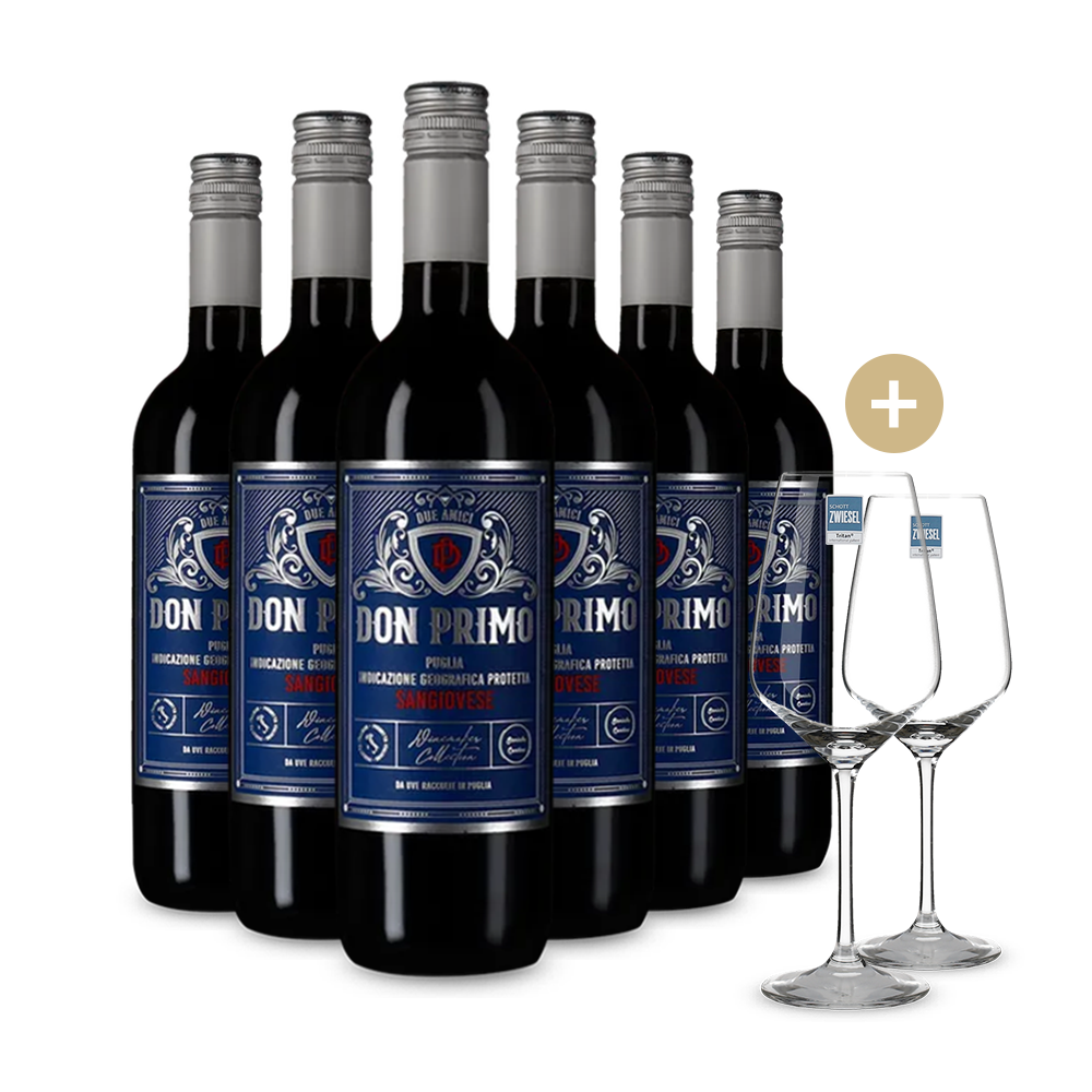 6 bouteilles de Sangiovese 2025 + 2 verres à vin