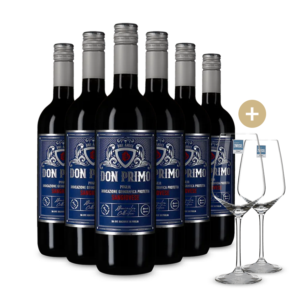 6 bouteilles de Sangiovese 2025 + 2 verres à vin