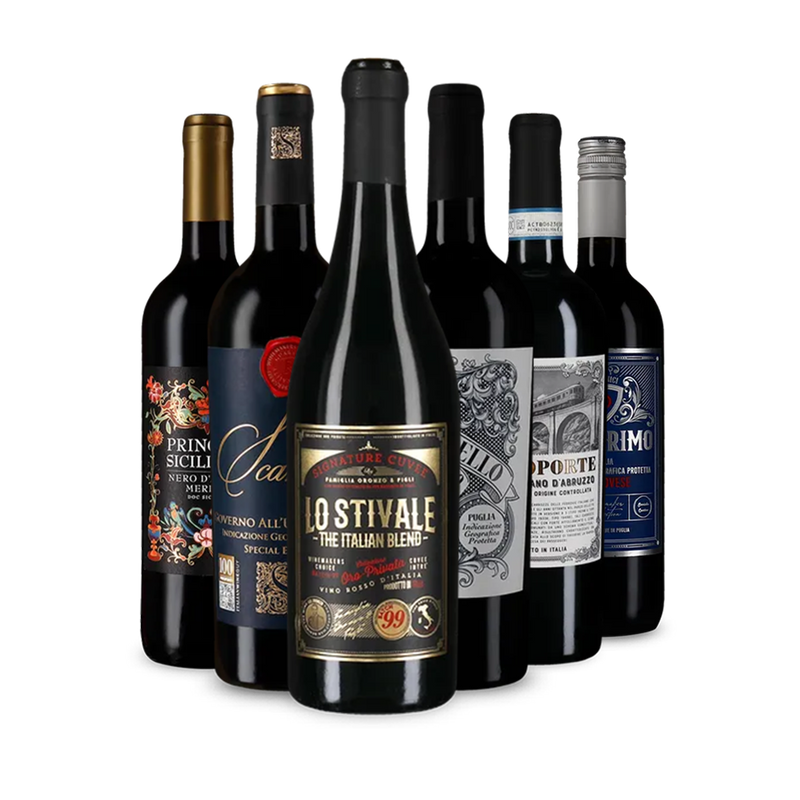 Voyage gustatif en Italie : vins emblématiques en assortiment de 6 – Gold