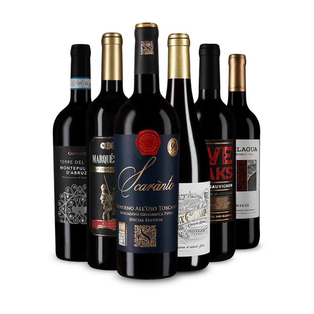 Vins rouges internationaux emblématiques dans un assortiment 6er – Gold
