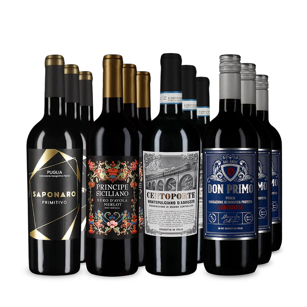 Vins rouges emblématiques italiens en assortiment 4x3 – Gold