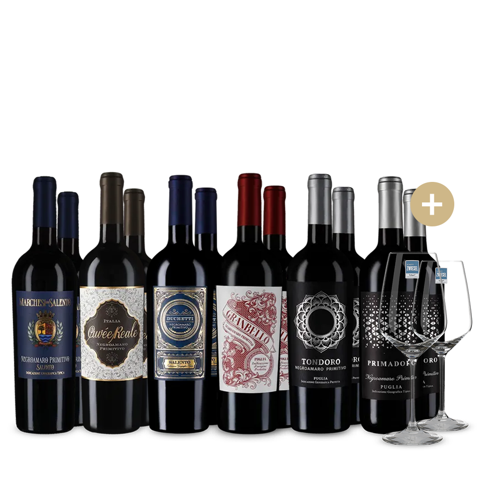 Perfect Match: assemblages des Pouilles en assortiment 6x2 + 2 verres à vin – Gold