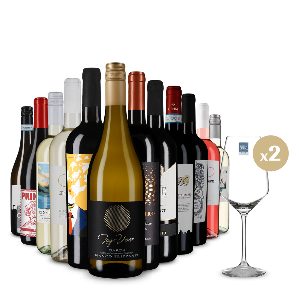 La diversité de l’Italie en assortiment de 12+ 2 verres – Gold