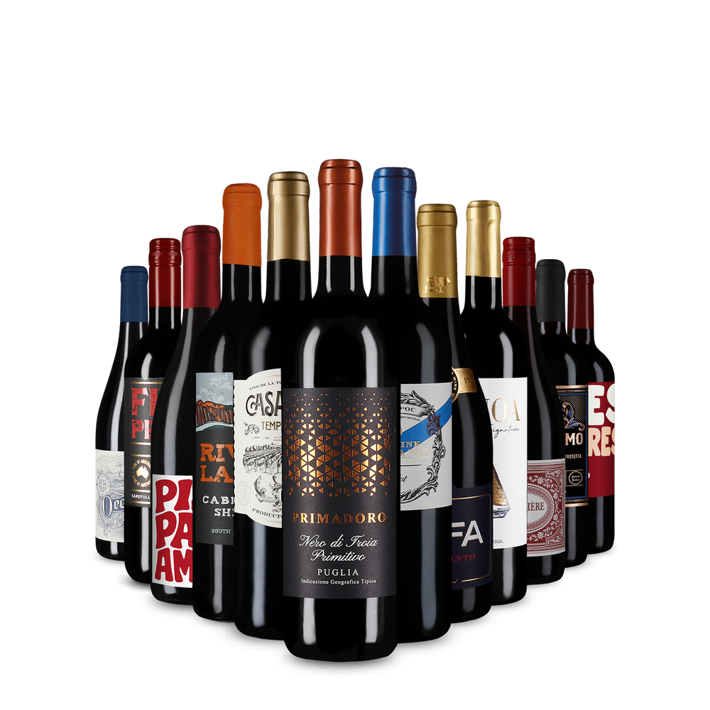 Diversité de Pâques : vins rouges emblématiques en assortiment de 12
