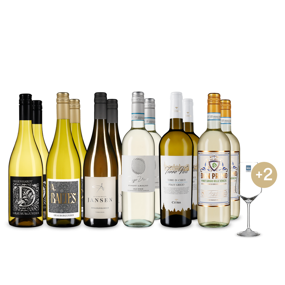 6x2 Pinot Grigio & Pinot Gris à prix imbattable + 2 verres à vin