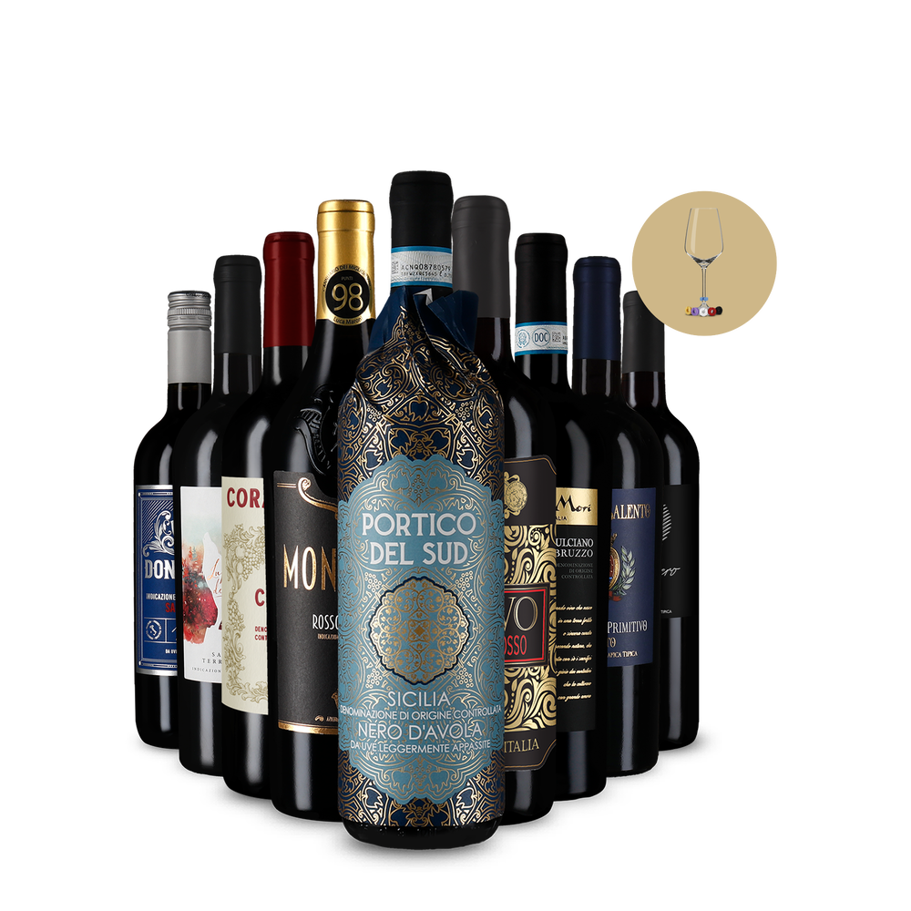 9x1 Voyage au cœur des vins rouges italiens + marqueurs de verres