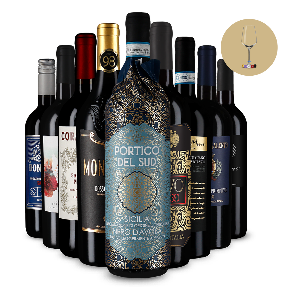 9x1 Voyage au cœur des vins rouges italiens + marqueurs de verres