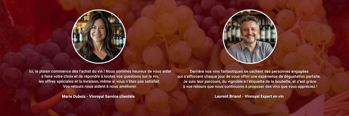 Marie Dubois, de notre service clientèle, et Laurent Briand, notre expert en vins.